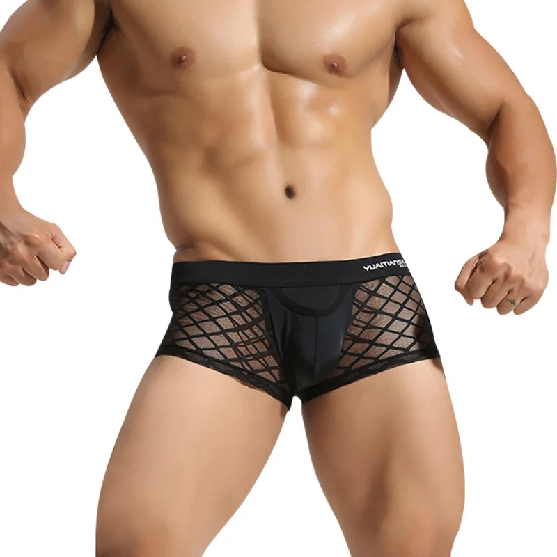 

Men's underwear large size breathable sexy nylon mesh u convex men's underwear young men's Boxers