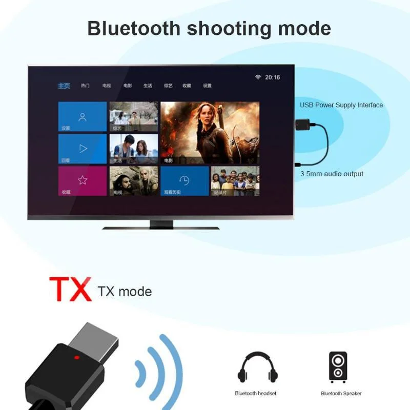 

2in1 bluetooth 5.0 Audio Receiver Transmitter Wireless Adapter Mini 3.5mm AUX Stereo Bluetooth Transmitter For TV PC Car Speaker