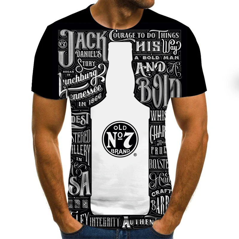 

2021 new explosions summer comfortable fashion men's T-shirt street cool beer round neck sports casual short sleeve T-shirt