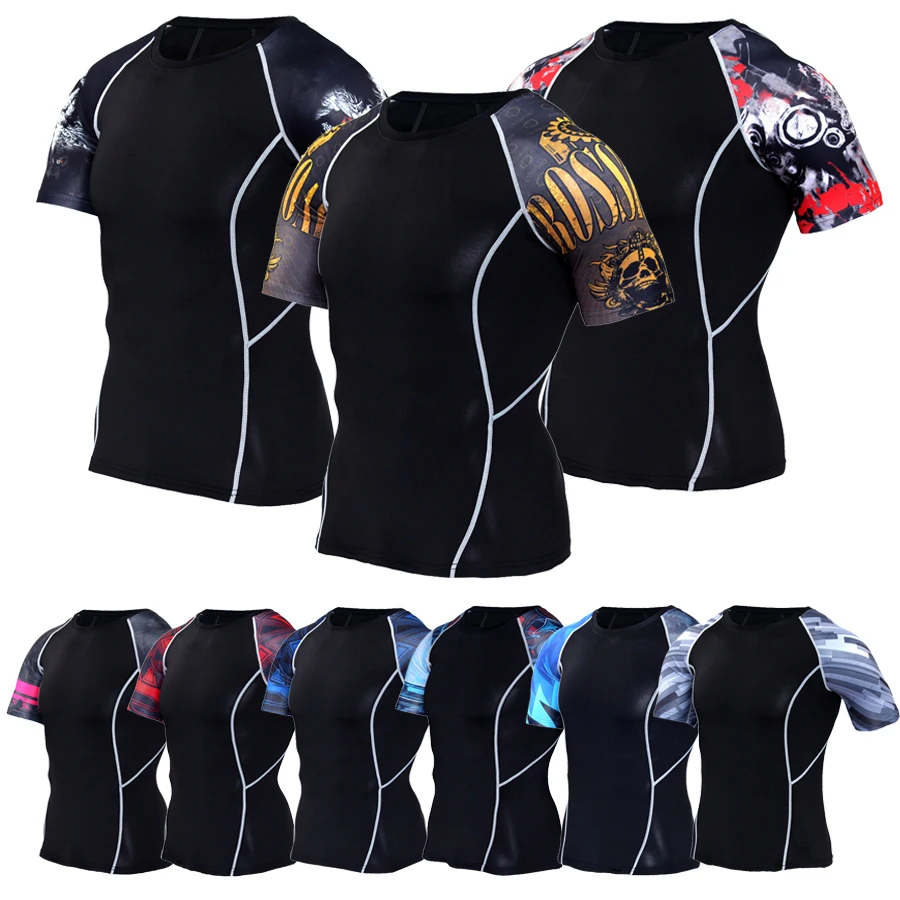 Компрессионные рубашки для мужчин 3d подростковые волчьи футболки с коротким