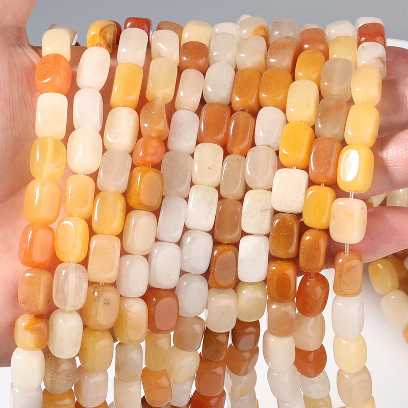 

34pcs Natural Stone Beads Golden Silk Jade Square Shape Barrel Loose Spaced Beads For Jewelry Making Necklace Bracelet DIY
