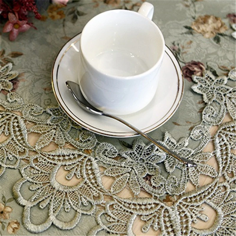 

Vintage embroidery lace table runner home decor european green Jacquard patchwork dinner table placemat