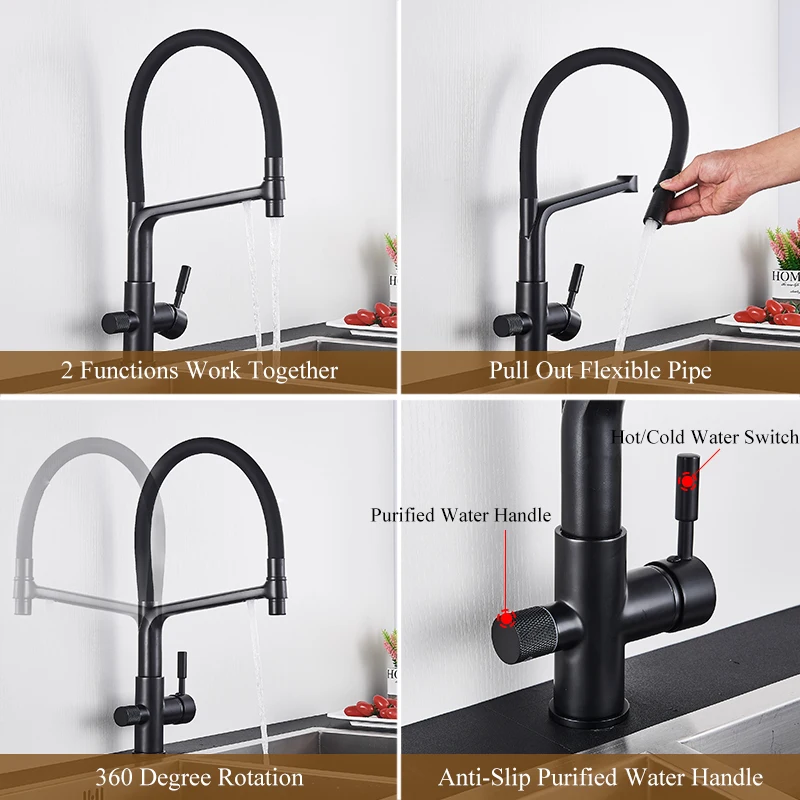 outdoor kitchen sink Purified Water Kitchen Faucet Pull Down Sprayer 360 Rotate Mixer Tap Deck Mount Drinking Water Tap Hot Cold Water Torneira Crane new kitchen sink