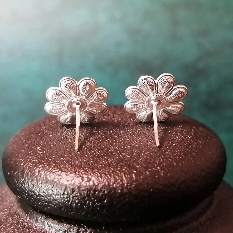 Маленькие серьги гвоздики из стерлингового серебра 999 пробы с цветами для женщин