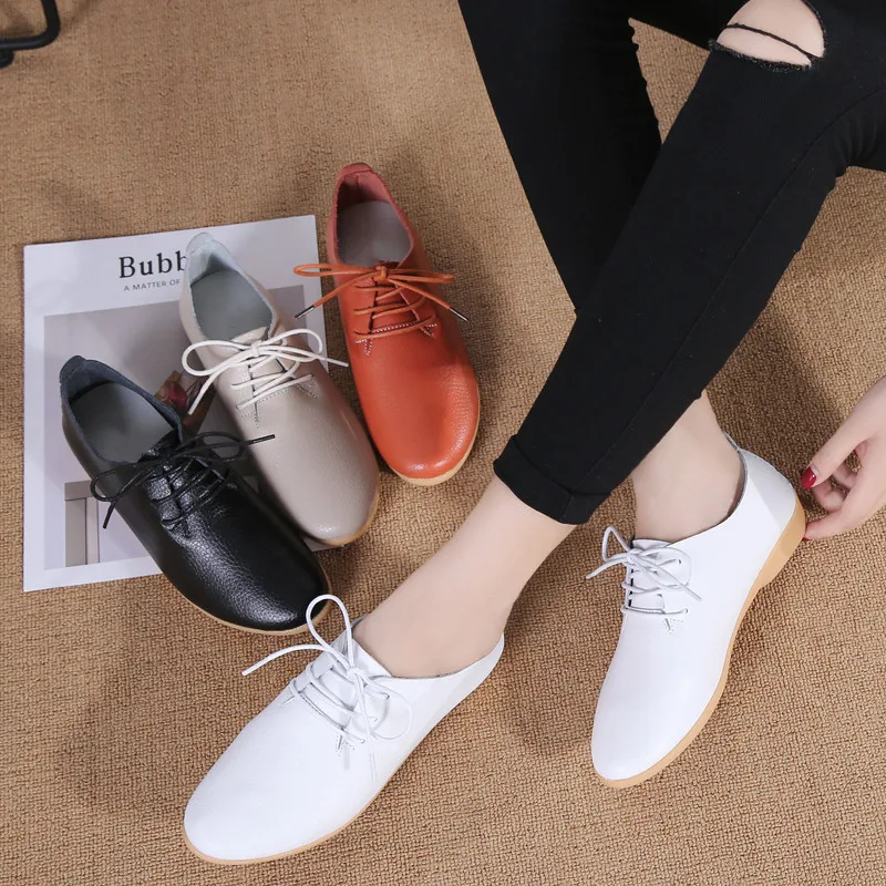 

Summer Hollow Breathable Women Casual Flat Shoes Fashion Solid Color Soft Leather Women Oxford Loafers Light Walking Shoes