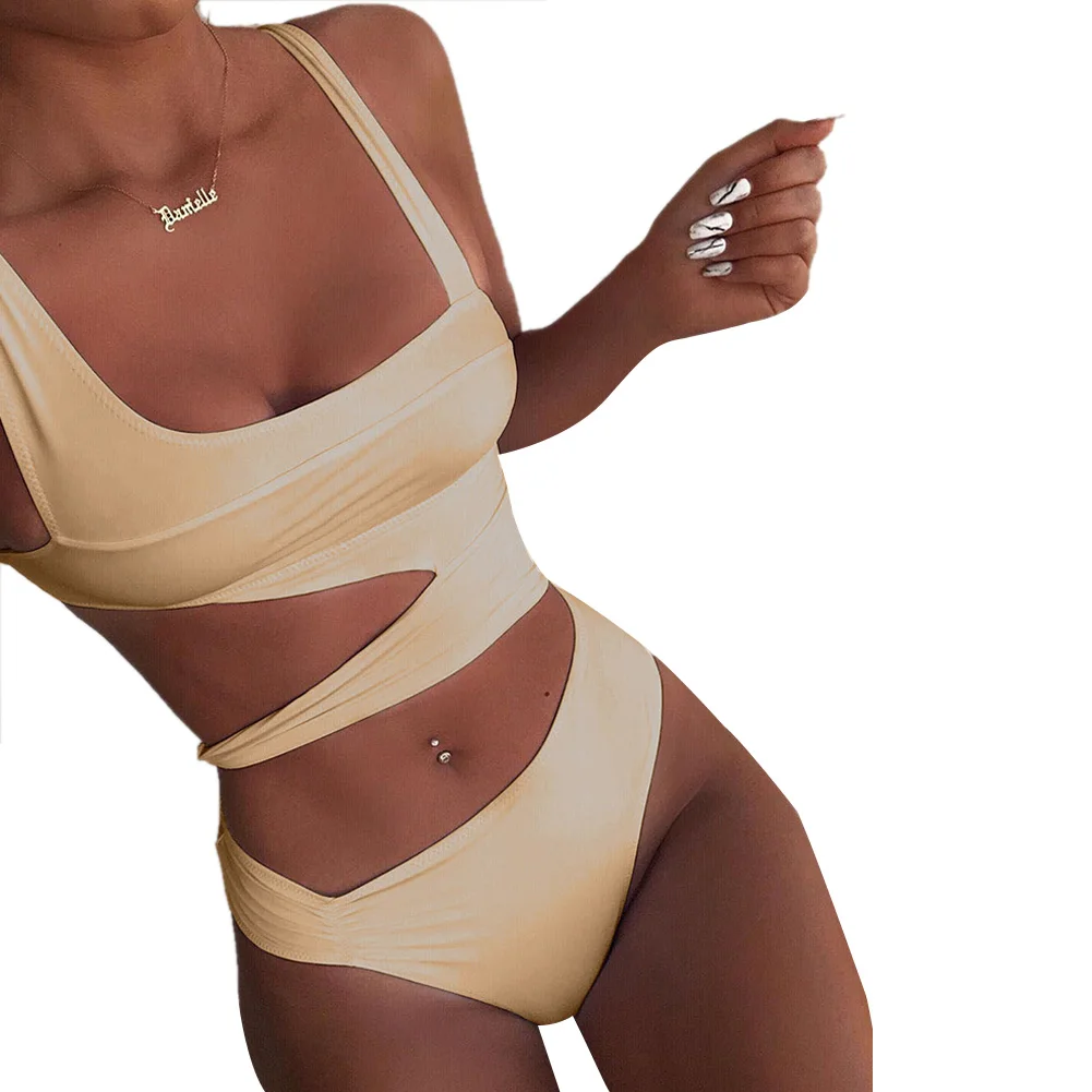 

Новинка 2020, популярный купальник для женщин, сексуальный цельный плавательный костюм без рукавов для женщин, Одноцветный купальный костюм ...