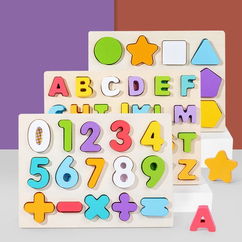 

Kids Wooden Puzzle Toys Numbers 0-9 English Letters Shape Puzzle Children's Educational Toys Early Learning Wooden Toys