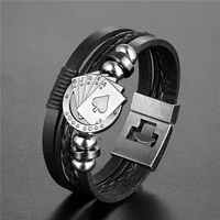 2020 new punk bracelets men multi layer poker leather bracelet ladies wrap charm cuff bangles pulseira masculina tz 607