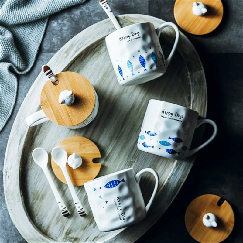 Керамические кружки с крышкой Мультяшные кофейные термостойкие дизайнерские