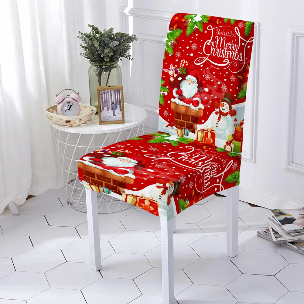 3D Santa Claus Print Spandex Chair Cover for Dining Room Chairs Covers High Back Living Party Christmas Decoration | Дом и сад