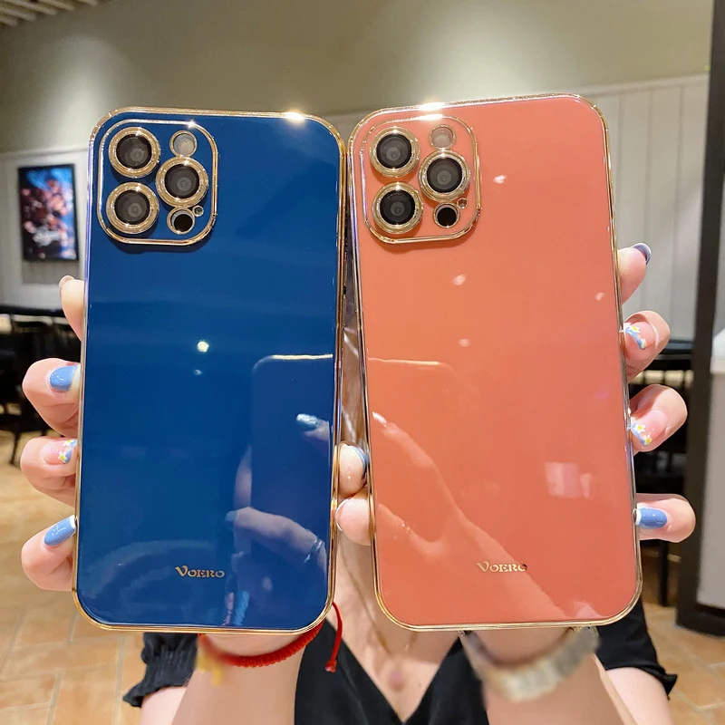 

Pure color plating Case For iPhone 12 Pro Max 12 mini 11 XS Max XR X 7 8 Shockproof Silicone Cover +Camera lens film