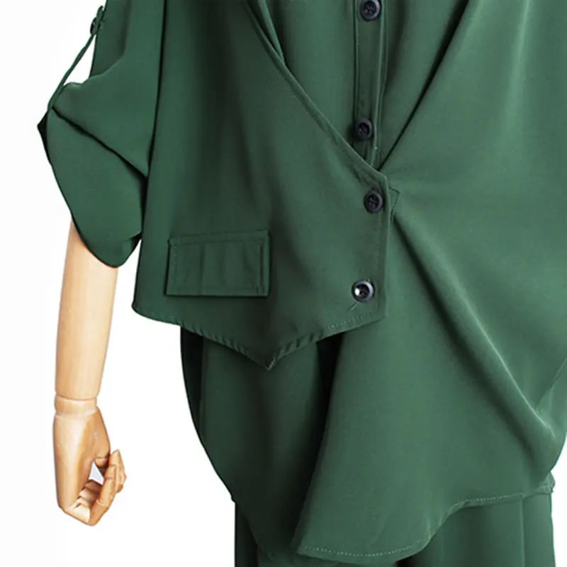 

XITAO New Women's Set Solid Color Casual Personality Irregular Patchwork Top Simplicity Loose Elastic Waist Full Length ZP2807