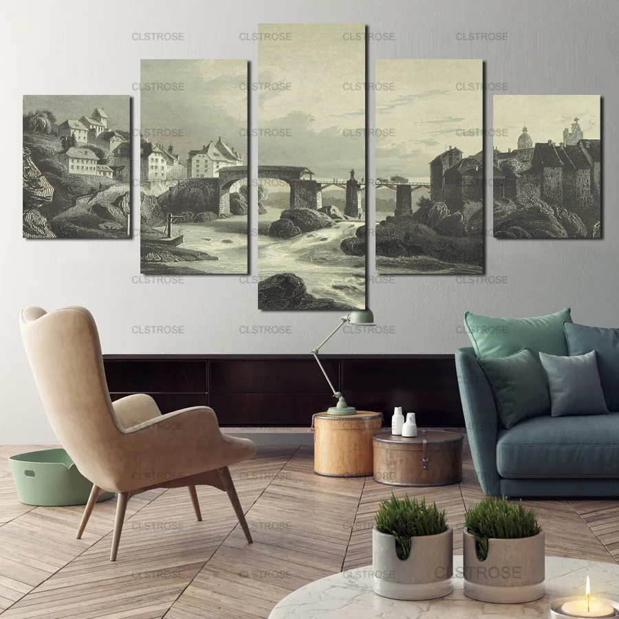 

5Pcs Painting Castle Wall Decoration Poster Home Bedroom Living Room Art Irregular Decorative Canvas Painting Hd Printing