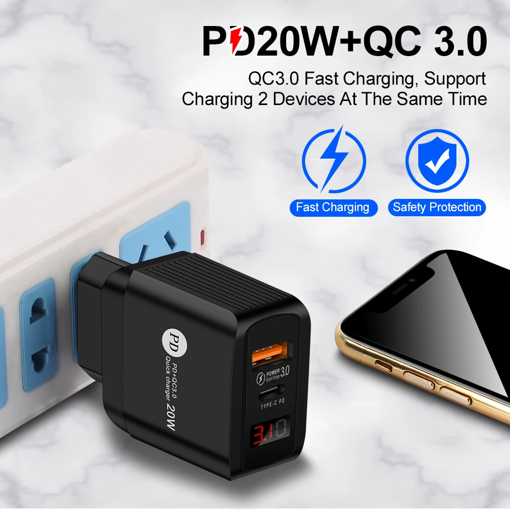 20w pd usb charger quick charge 4 0 3 0 type c charger with qc 4 0 3 0 portable wall eu plug fast charger for iphone 12pro phone free global shipping