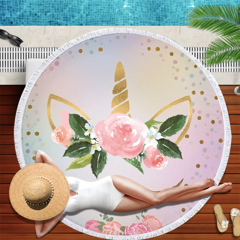 

Lannidaa Cartoon Beauty Cute Unicorn Series Microfiber Round Beach Towel Sport Large Beach Blanket Swimming Bath Towel Carpet