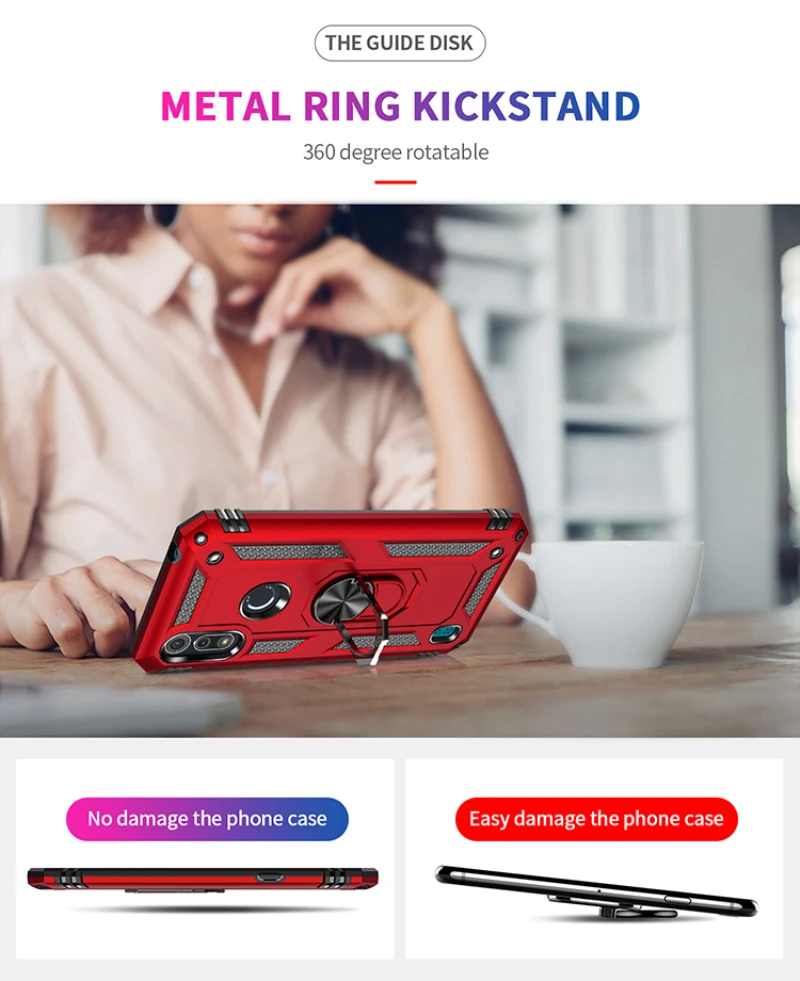 

Armor Metal Ring Phone Case For Motorola G E6S G9 Fast 5G Plus One Fusion G8 Lite Play Power New Hyper Stylus E E7 Macro Cover