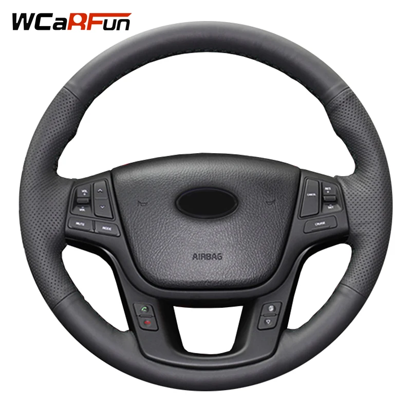 

WCaRFun сшитые вручную черные искусственная кожа Чехол рулевого колеса автомобиля Авто колеса для Kia Sorento 2009-2014