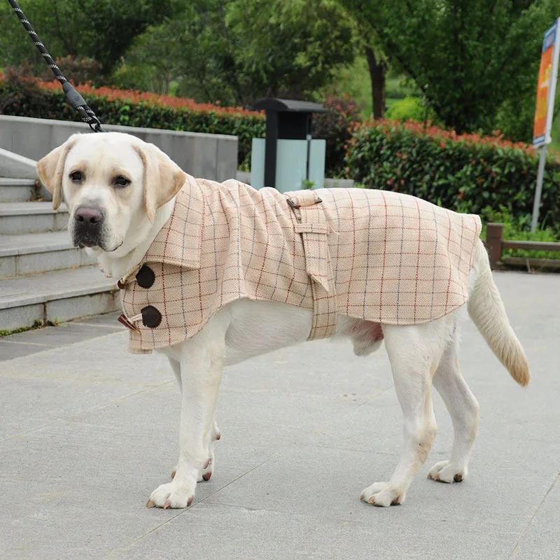 

Теплая одежда для собак в английском стиле, зимний костюм в клетку, большая собака, лабрадор, золотистая, тонкая, Толстая куртка для домашних...