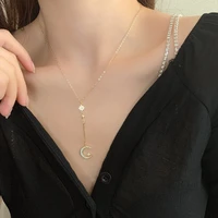 elegant sparkly cz zircon moon star pendant necklace for women girls metallic thin chain necklace accessories gifts