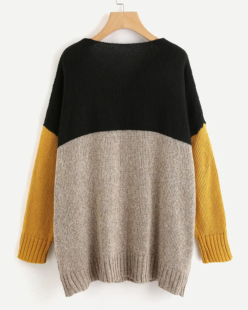 2019 new women's autumn and winter sweaters word collar color matching pullover sweater women | Женская одежда