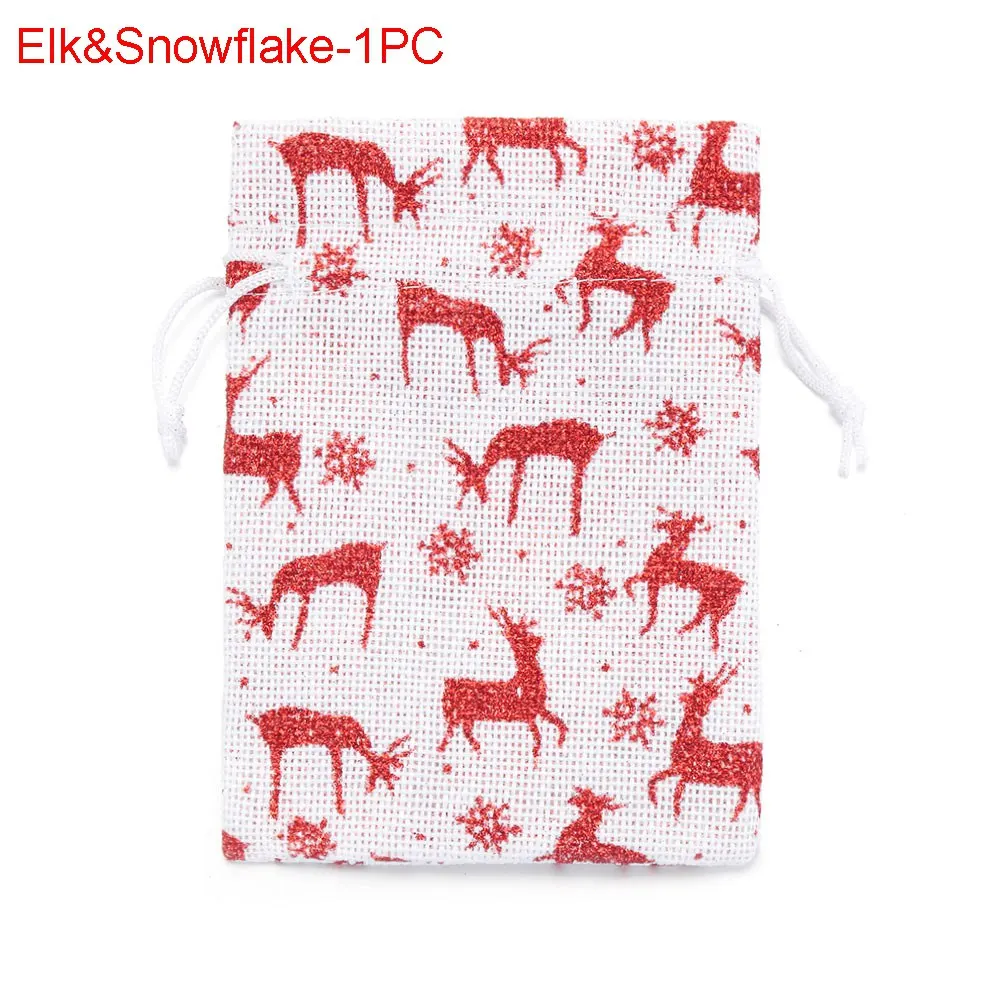 Elk-1PC 1/5 шт, рождественские Винтаж натуральная Мешковина Подарочные мешки для конфет, Свадебный вечерние пользу мешок», «Лось», «Снежинка из натурального джута подарочная упаковка - Цвет: Elk-1PC