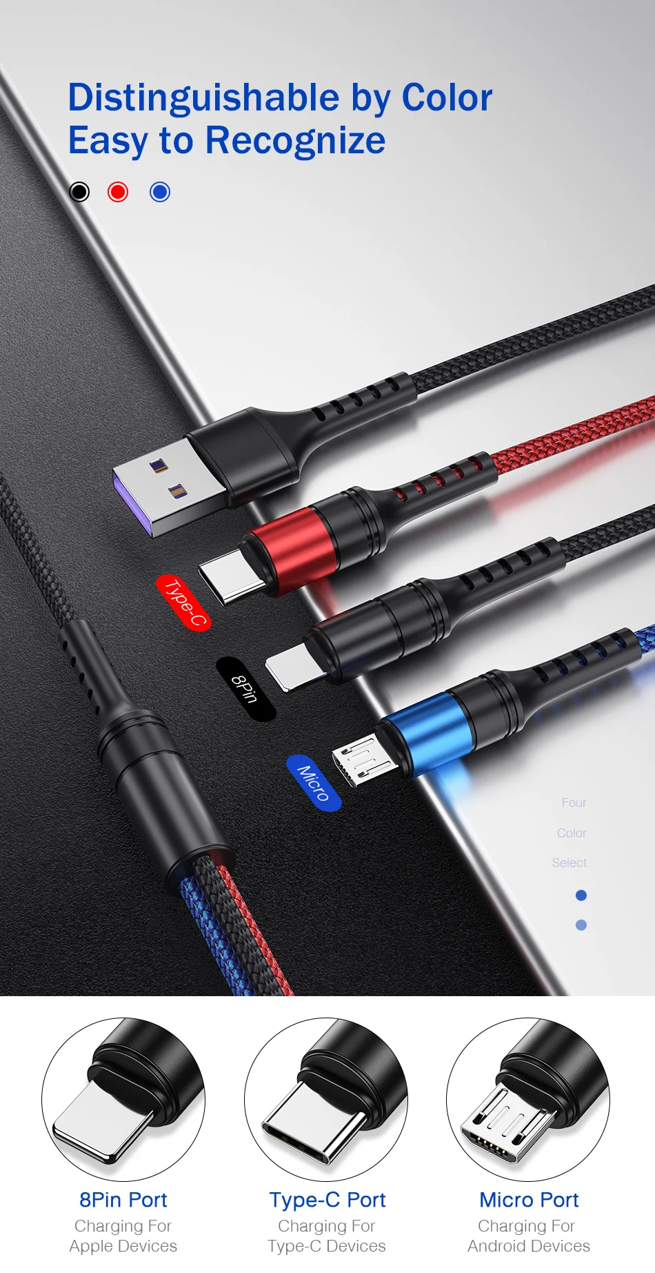 YKZ кабель для мобильного телефона 3 в 1 Micro USB кабель usb type-C кабель для зарядки для samsung Xiaomi huawei USB шнур для освещения