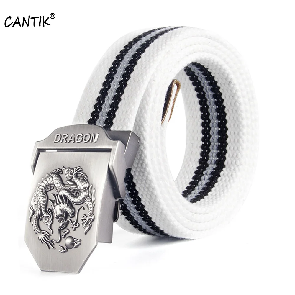 

CANTIK высокого качества холст ремень для мужчин играющий Дракон мяч автоматический с декоративной металлической пряжкой и костюмы Жан аксессуары 3,8 см Ширина CBCA004