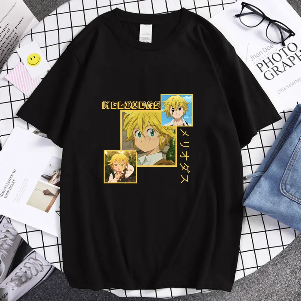 

Футболка женская с коротким рукавом, японское аниме семь смертных грехов, милая летняя Свободная рубашка с принтом Nanatsu No Taizai Meliodas Harajuku