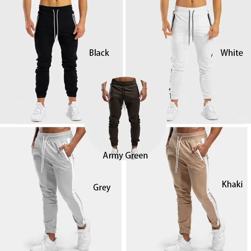 

White Pencil Pants Men Slim Cotton Skinny Fashion Sweatpants for Men Bodybuilding Man Pants Sport Male Pockets Striped Joggers