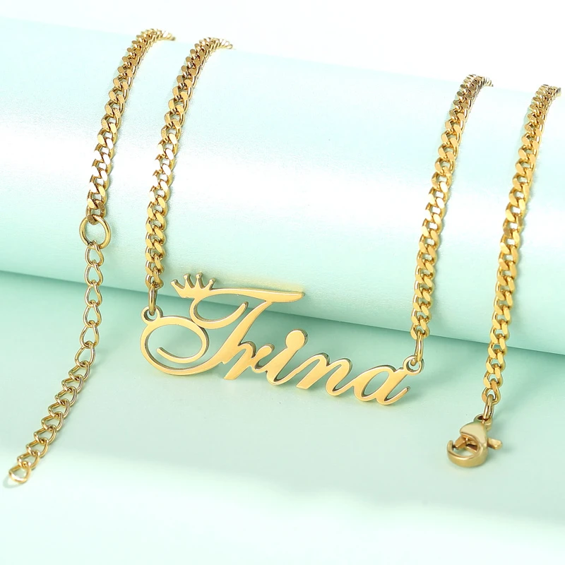 

Personalized Custom Name Necklace Pendant Crown Cuban Chain Customized Nameplate Necklaces For Women Men Handmade Gifts