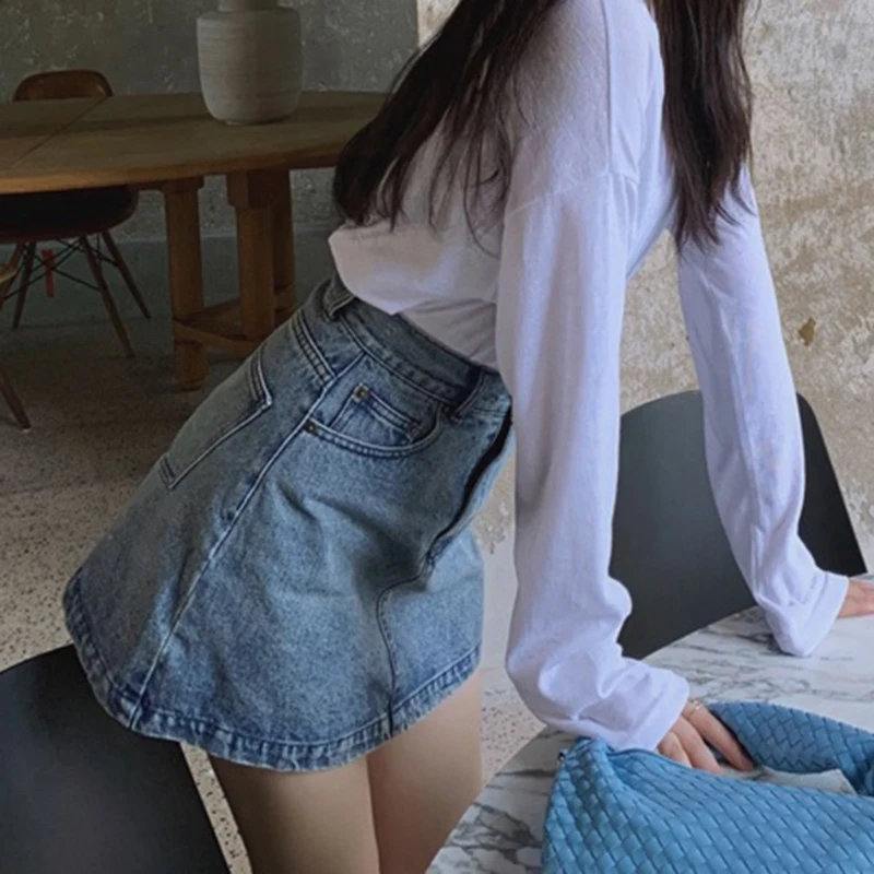 

Lucyever 2001 Spring New Empire Denim Skirts Women Elegant A-line Straight Blue Skirt Woman Korean Style Slim Chic Skirt Mujer