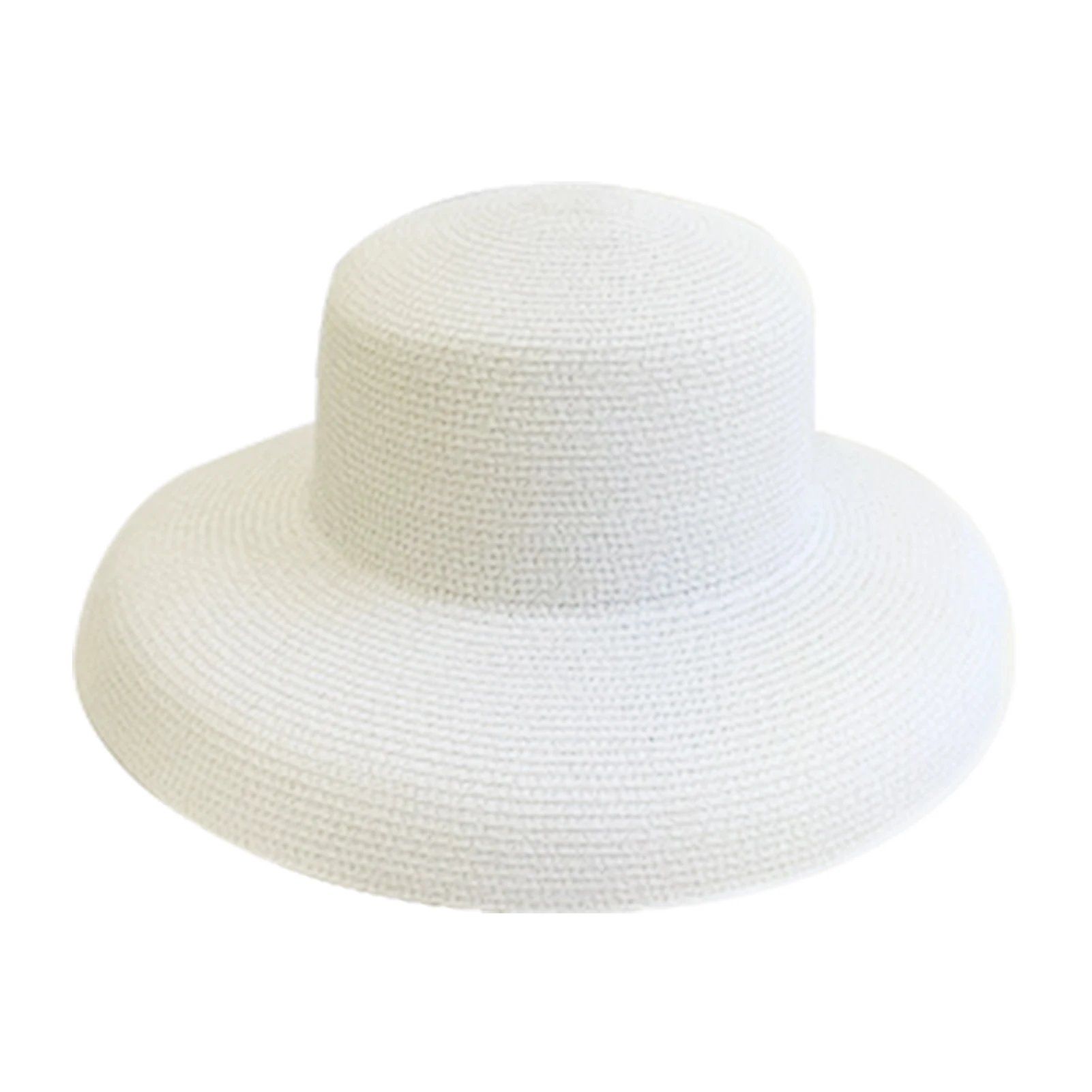 

Women Outdoor Large Wide Brim Straw Hat Foldable Beach Accessories Travel Portable Round Top Elegant Solid Summer Sun Protection