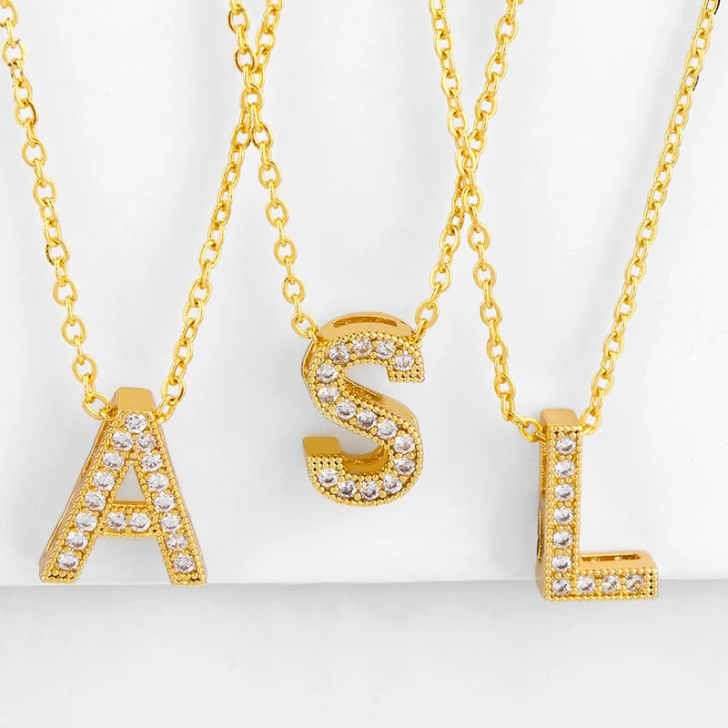 

Gold Color Shiny Inlaid CZ Classic Alphabet Letter A-Z Pendant Necklace For Women Jewelry Gold Plated Initial Charm Choker Gift