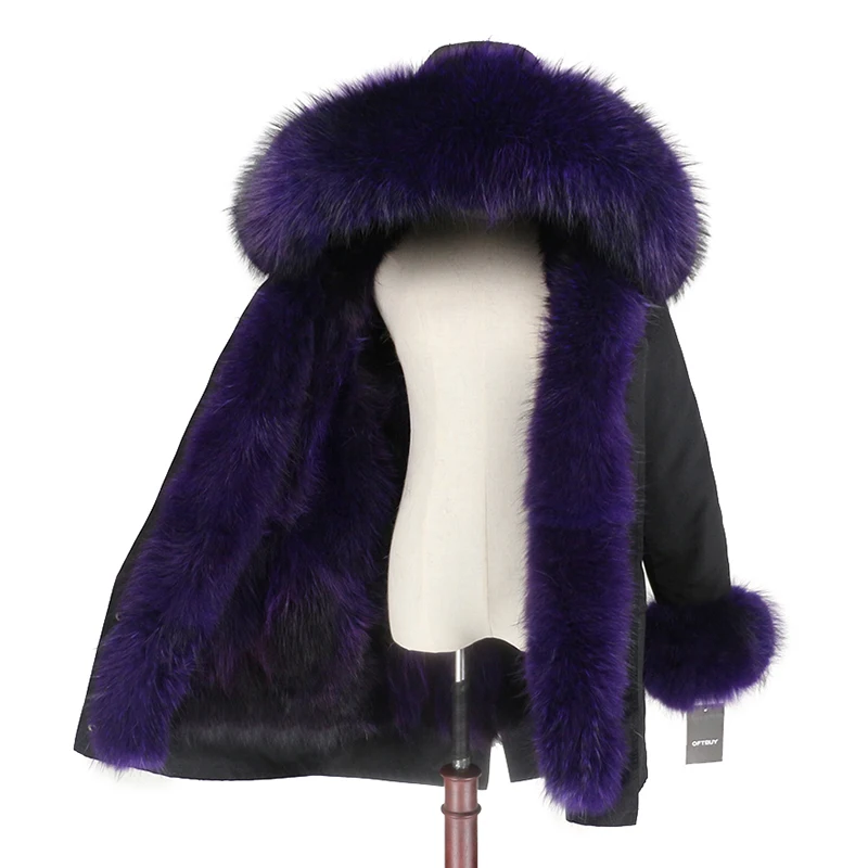 black purple purple OFTBUY, водонепроницаемое пальто с натуральным мехом, длинная парка, зимняя куртка для женщин, натуральный мех енота, воротник, капюшон, подкладка из лисьего меха, теплая уличная одежда - Цвет: black purple purple