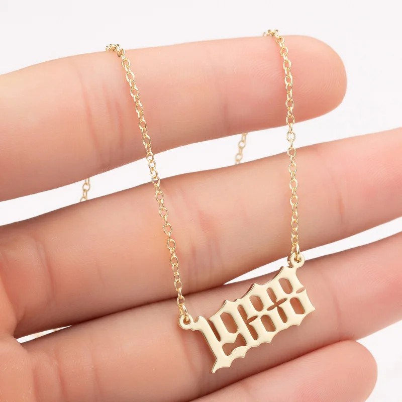 1988 Women Personalized Necklace Special Date Year Number Necklace girl1994 1995 1996 1997 1998 1999 from 1980 to 2002 chain Jewelry - Окраска металла: 1988