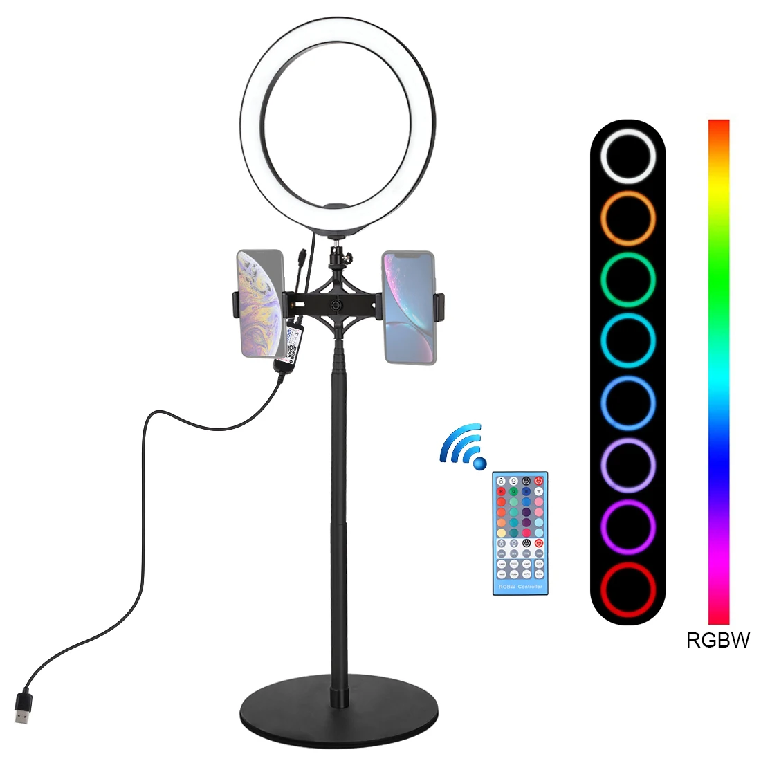 

10" RGB LED Ring Light Bluetooth Dimmable Selfie Lamp with 148cm Tripod Photography Camera Light for Tiktok Makeup Video Youtube