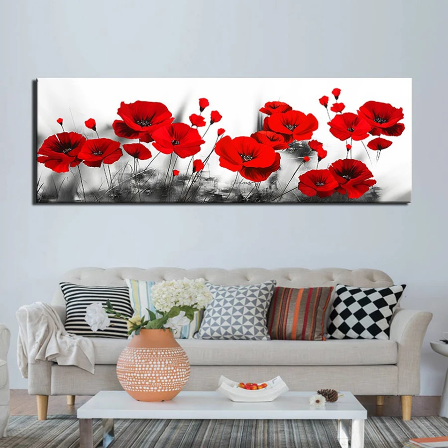 Алмазная 5D картина большого размера круглая вышивка черно-белым и красным маком