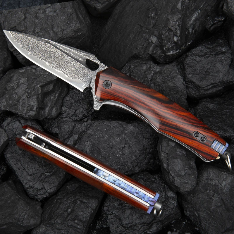 Multi-functional Folding Pocket Knife with EDC Clip Damascus Blade Rosewood Handle Emergency Hammer DIY Self-assembling Tool | Инструменты