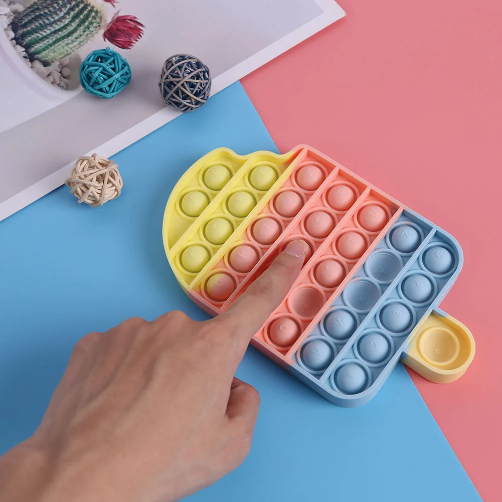 Juguetes para ni&ntilde;os y adultos, juguete de burbujas de silicona con forma de helado, arco&iacute;ris, para aliviar el estr&eacute;s-3