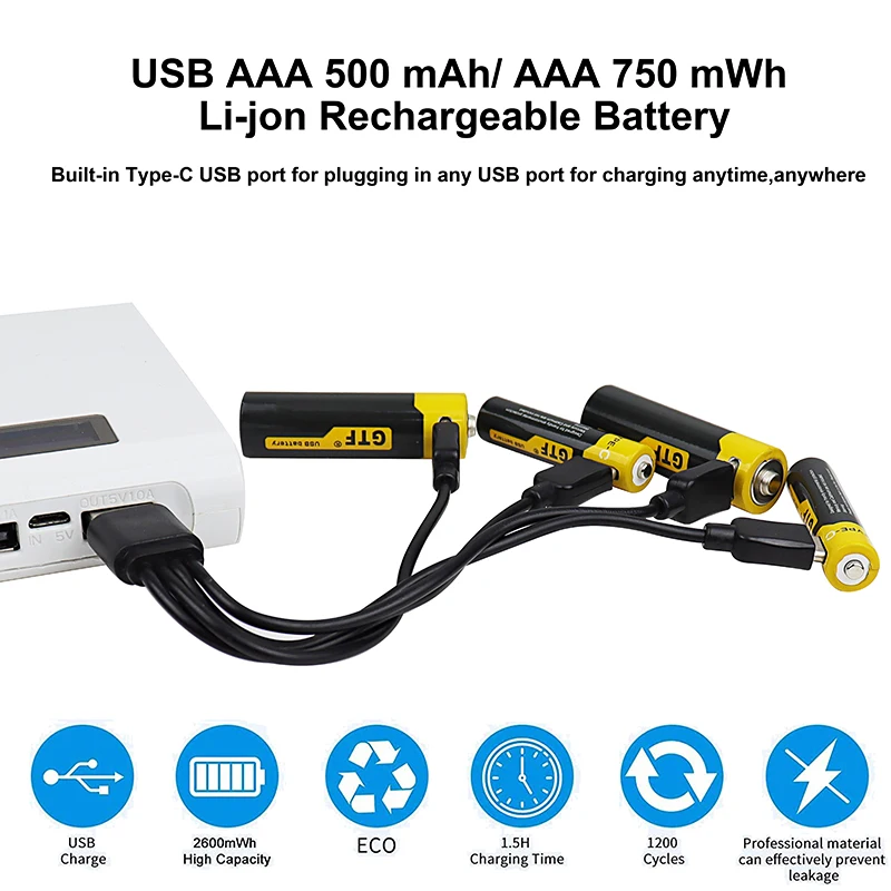 USB Type-C Charging AAA battery 1.5V 500mah 750 mWh Lithium ion Battery 4 in 1 Type C Charg Cable LED Indicator | Электроника