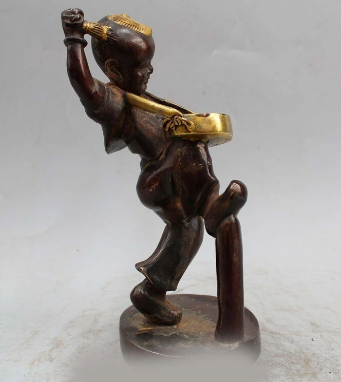 803++++++8&quotChina Chinese Folk Art Bronze Gild Lucky Boy perform Drums and gongs Statue | Дом и сад