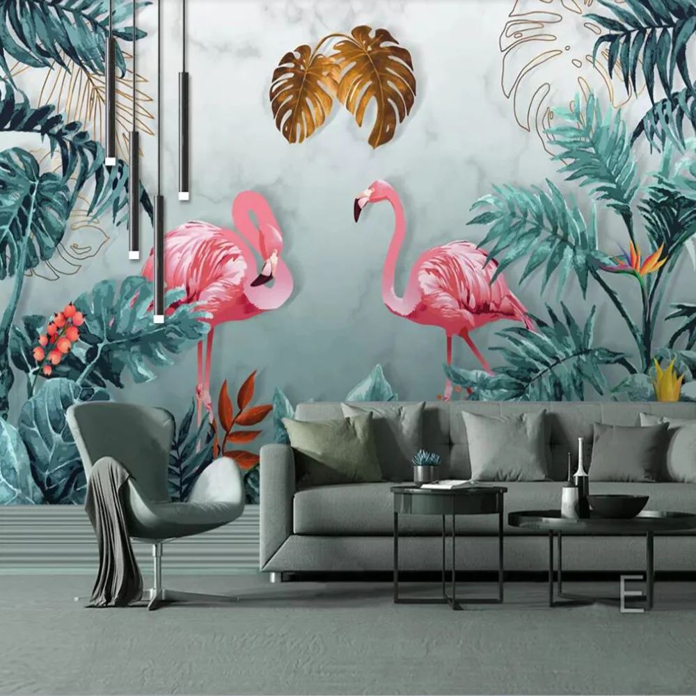 

Milofi custom 3D wallpaper mural Nordic hand-painted tropical rainforest flamingo background wall wall living room bedroom decor