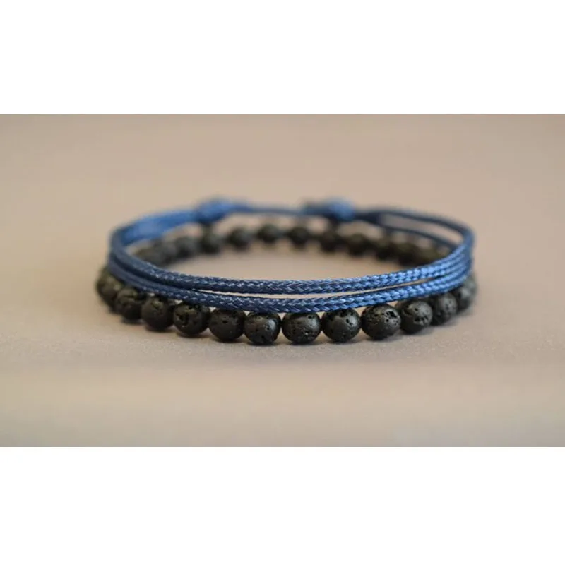 

2Pcs/set Mens Stack Bead Bracelets Set Mens Climbing Cord Blue Bracelet