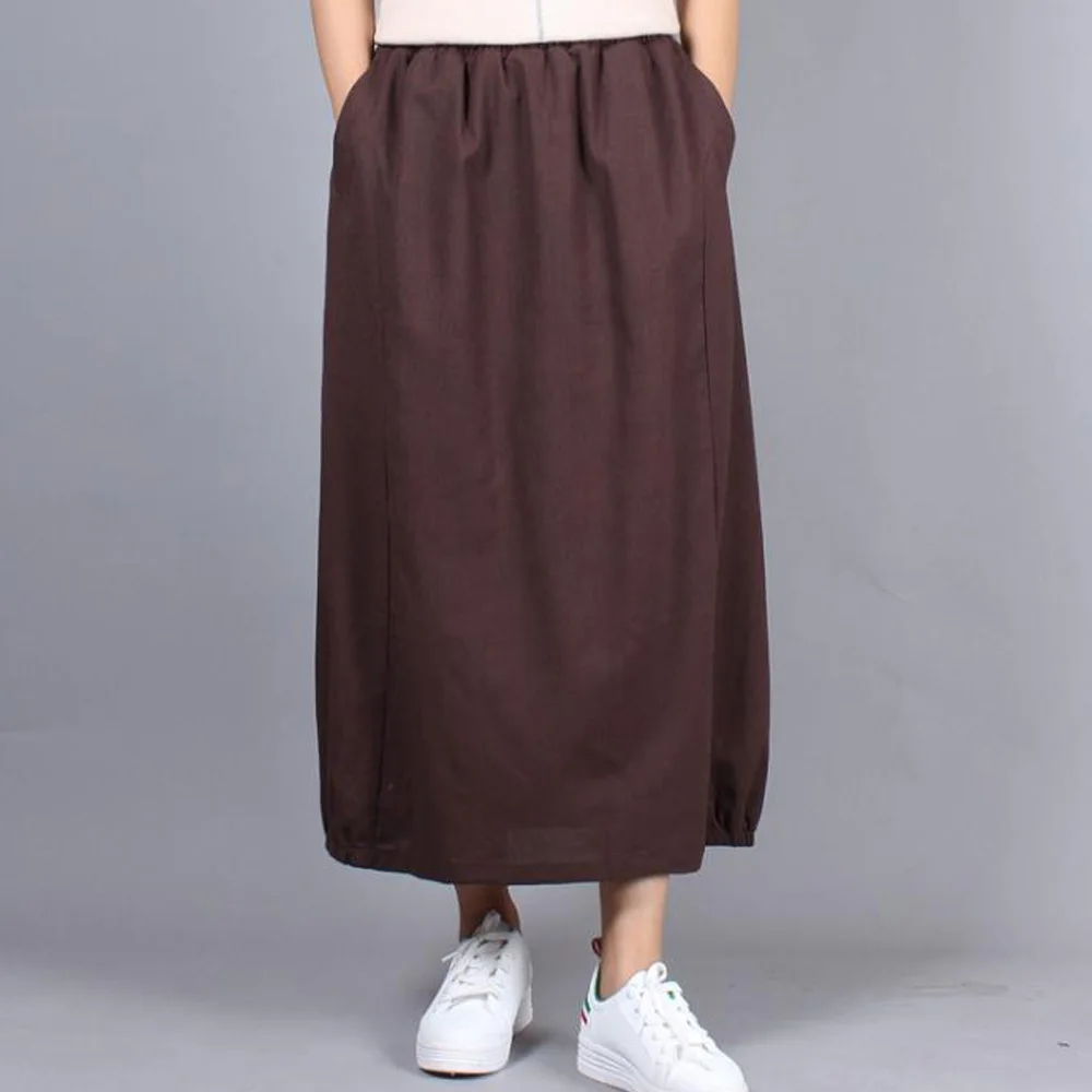 

Womens Brief Japanese Style Loose Skirt Summer Ladies Casual Vintage Skirts Elastic High Waist Cotton Linen Long Maxi Skirts