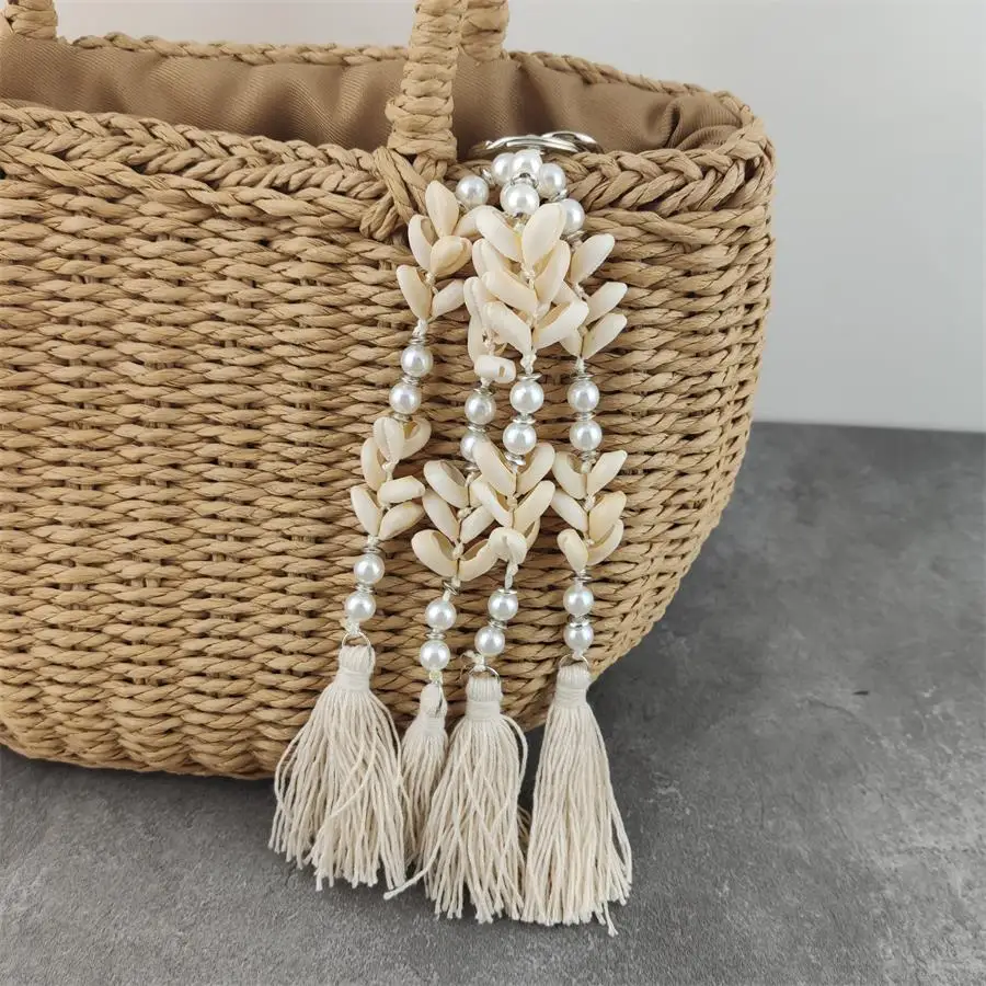 Брелок для ключей женский с жемчужинами модное кольцо кисточкой и бусинами в