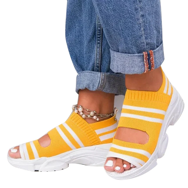 

Woman Platform Sandals Slip On Shoes Anti-slip Walking Knitting Sock Sneakers -MX8