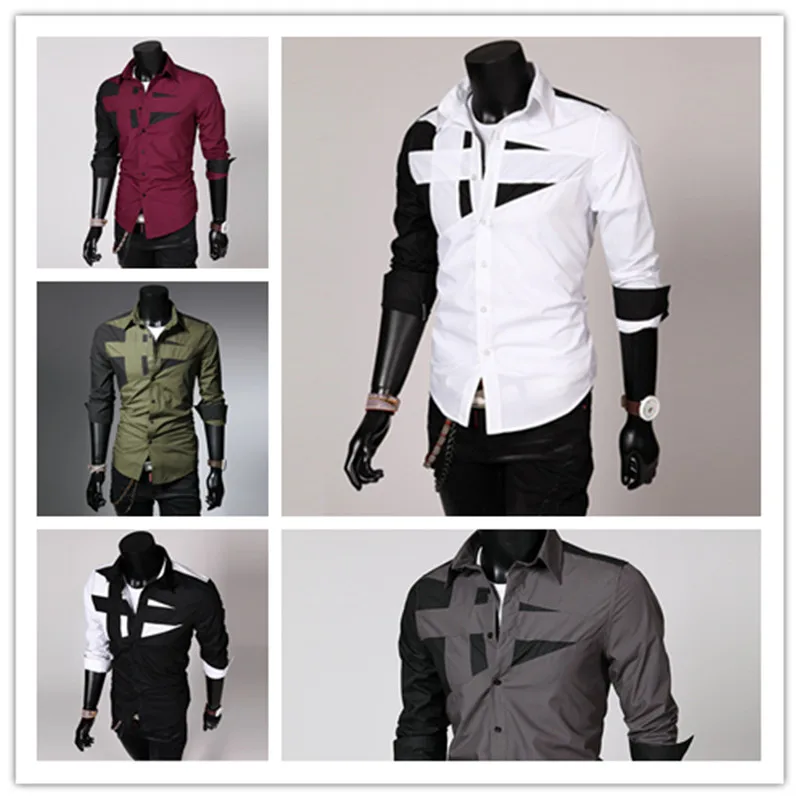 

Autumn men's shirts Europe size fashion personality patchwork casual long sleeve men's shirts