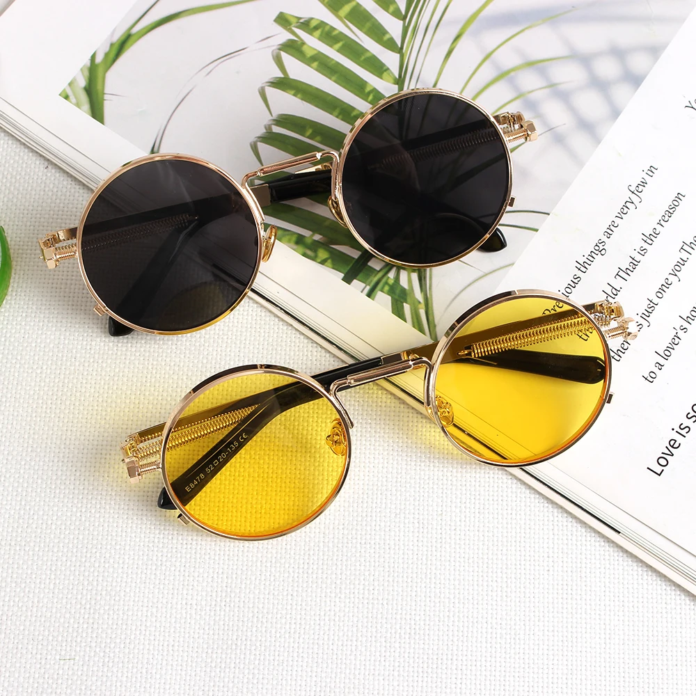 

New Round Punk Style Sunglasses Metal Frame Personalized For Driving Outdoor Eyewear Car Accessories Men Women Sun Glasses