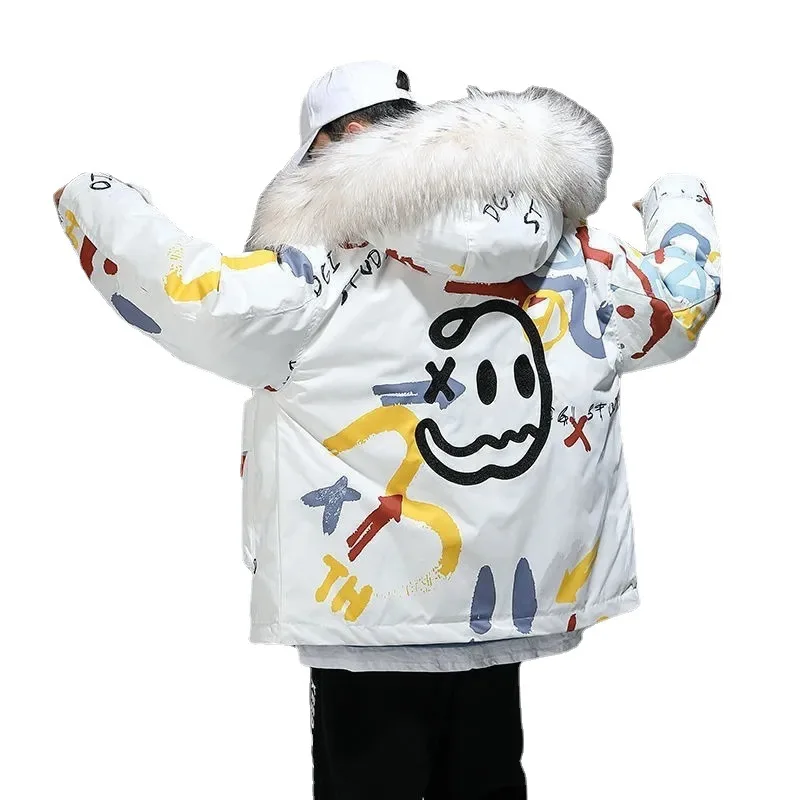 YAPU 2021 New Men's Down Jacket With Big Real Collar Warm Casual Waterproof Down Winter Coat Long Coat with Hooded Compressible