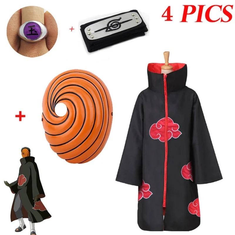 

4 PICS Akatsuki Uchiha Tobi Obito Akatsuki Cosplay Costume Cloak Mask Halloween Man Woman Cosplay Costume Headband Accessories